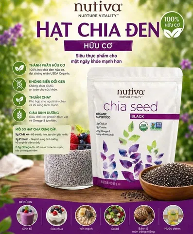 Hạt Chia Nutiva Organic Black Chia Seeds 907g Mỹ
