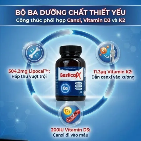 Viên uống BesticalX Ergopharm bổ sung canxi, vitamin D3 và vitamin K2, hỗ trợ xương, răng (30 viên) 795382