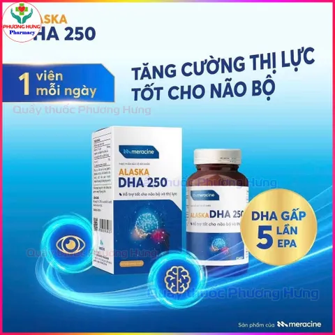 Dầu Cá Alaska DHA 250 Của Meracine Bổ Sung DHA Tăng Cường Thị Lực, Tốt Cho Não Bộ - Hộp 30 Viên