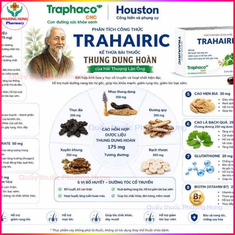 TRAHAIRIC của Traphaco Hỗ Trợ Giảm Nguy Cơ Tóc Bạc Sớm, Tóc Khô, Gãy Rụng - Hộp 30 Viên