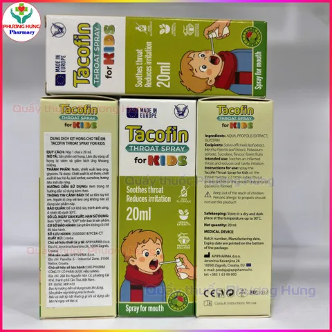 Xịt Họng Tacofin Kids Cho Trẻ Em Giúp Dịu Vùng Cổ Họng Bị Viêm,Giảm Kích Ứng Khoang Miệng-Lọ 20ml