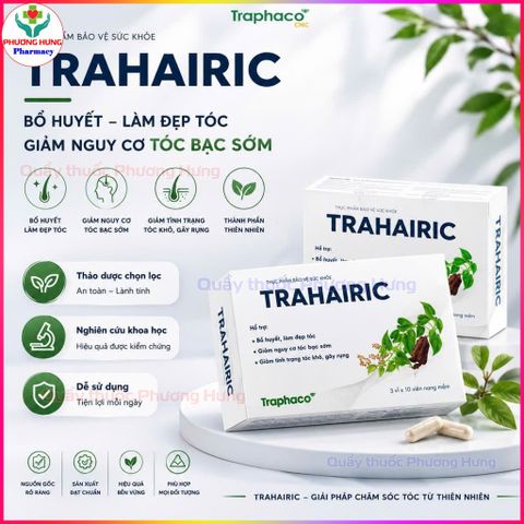TRAHAIRIC của Traphaco Hỗ Trợ Giảm Nguy Cơ Tóc Bạc Sớm, Tóc Khô, Gãy Rụng - Hộp 30 Viên