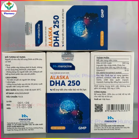 Dầu Cá Alaska DHA 250 Của Meracine Bổ Sung DHA Tăng Cường Thị Lực, Tốt Cho Não Bộ - Hộp 30 Viên