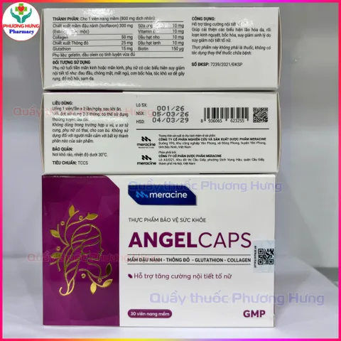 Angelcaps Meracine Bổ Sung Nội Tiết Tố Nữ, Giảm Bốc Hỏa, Lão Hóa Da, Rối Loạn Kinh Nguyệt-HộP 30V