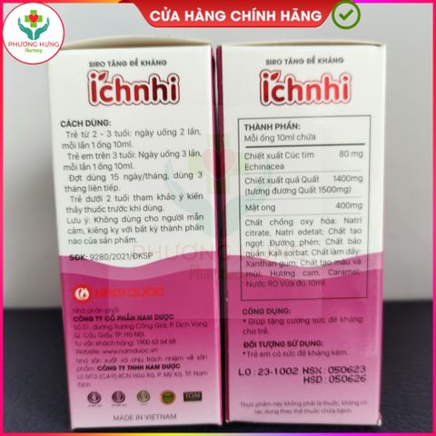 Siro Tăng Đề Kháng Ích Nhi, Giúp Tăng Cường Sức Đề Kháng Cho Trẻ, Bé Khỏe Nhanh - Hộp 15 Ống