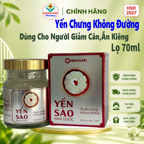 Yến Sào Nam Dược Tổ Yến Chưng Không Đường Bồi Bổ Sức Khỏe,Dùng Cho Người Giảm Cân,Ăn Kiêng-Lọ 70ml