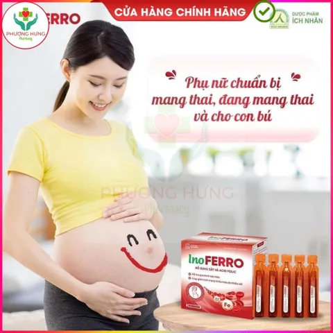 Ino Ferro Ích Nhân Bổ Sung Sắt Hữu Cơ,  Acid Folic Giảm Tình Trạng Thiếu Máu Do Thiếu Sắt-Hộp 20 Ống