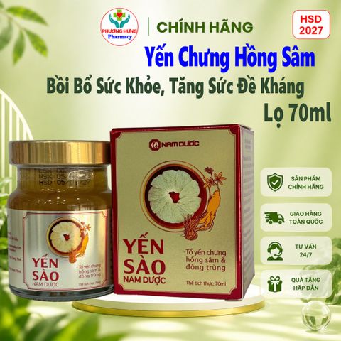 Yến Sào Nam Dược Tổ Yến Chưng Hồng Sâm Và Đông Trùng Hạ Thảo Bồi Bổ Sức Khỏe, Tăng Đề Kháng-Lọ 70ml