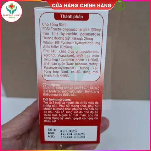 Ino Ferro Ích Nhân Bổ Sung Sắt Hữu Cơ,  Acid Folic Giảm Tình Trạng Thiếu Máu Do Thiếu Sắt-Hộp 20 Ống