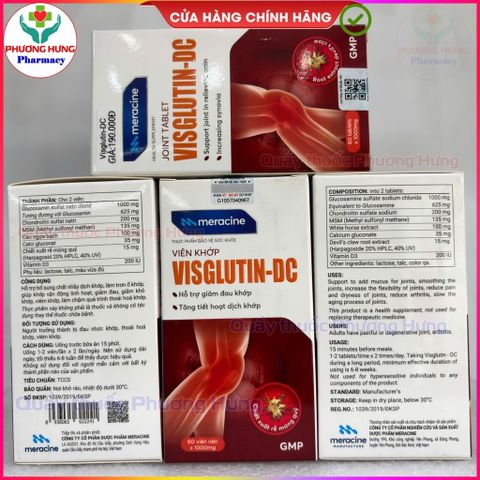 Viên Khớp VISGLUTIN-DC Meracine Giúp Tăng Tiết Hoạt Dịch Khớp, Giảm Đau, Khô, Viêm Khớp-Hộp 60 Viên