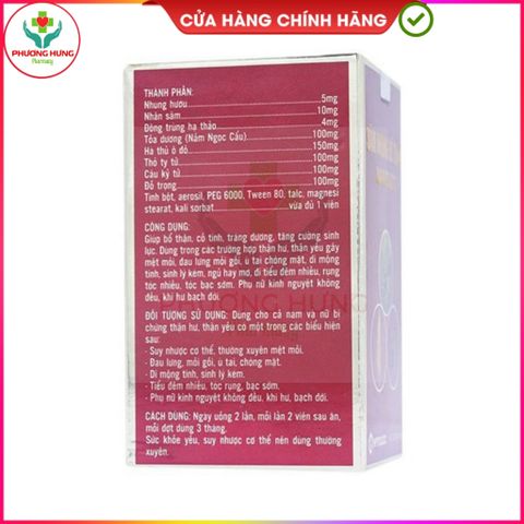 Sâm Nhung Bổ Thận Nam Dược Giúp Giảm Đau Lưng, Mỏi Gối, Thận Yếu, Ngủ Kém, Tiểu Đêm- Hộp 30 Viên