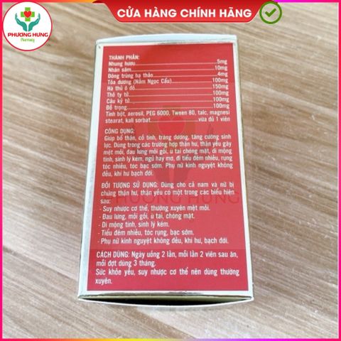 Sâm Nhung Bổ Thận Nam Dược Giúp Giảm Đau Lưng, Mỏi Gối, Thận Yếu, Ngủ Kém, Tiểu Đêm- Hộp 30 Viên