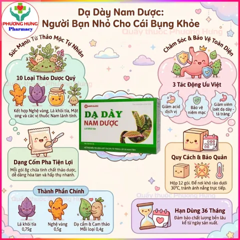 Cốm Dạ Dày Nam Dược Giúp Giảm Loét Dạ Dày, Tá Tràng, Giảm Đau Bụng, Đầy Bụng, Khó Tiêu - Hộp 12 Gói