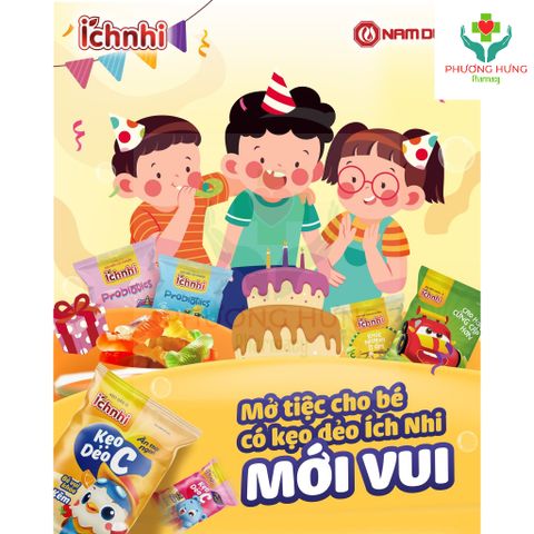 Kẹo dẻo Ích Nhi, có nhiều loại giúp bổ sung DHA, Vitamin C, Canxi, Lợi khuẩn, Tăng đề kháng cho bé, ăn rất ngon-Gói 24g