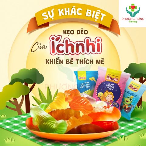Kẹo dẻo Ích Nhi, có nhiều loại giúp bổ sung DHA, Vitamin C, Canxi, Lợi khuẩn, Tăng đề kháng cho bé, ăn rất ngon-Gói 24g