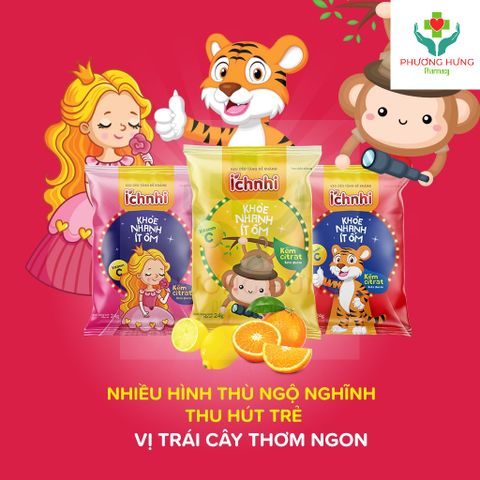 Kẹo dẻo Ích Nhi, có nhiều loại giúp bổ sung DHA, Vitamin C, Canxi, Lợi khuẩn, Tăng đề kháng cho bé, ăn rất ngon-Gói 24g