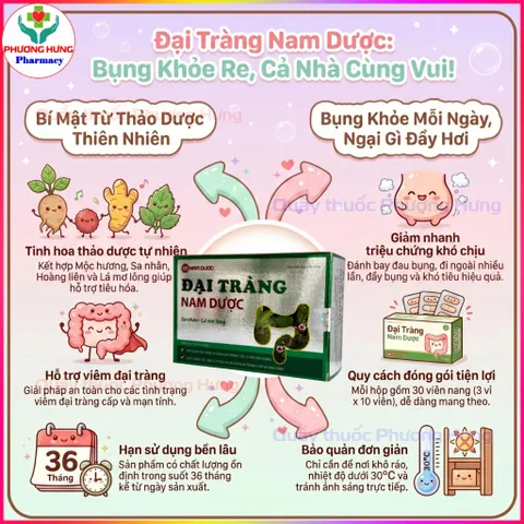 Đại Tràng Nam Dược Giúp Giảm Các Triệu Chứng Rối Loạn Tiêu Hóa, Tiêu Chảy, Đau Bụng - Hộp 30 Viên