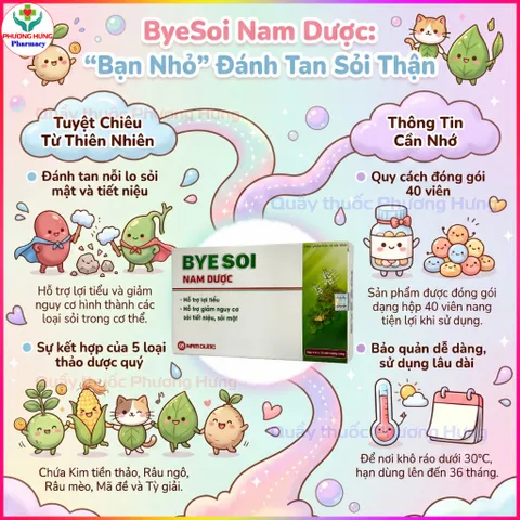 Bài Sỏi/Byesoi Nam Dược Hỗ Trợ Lợi Tiểu,Bài Tiết Sỏi Thận,Sỏi Tiết Niệu,Sỏi Mật,Giảm Bí Tiểu-Hộp 40V