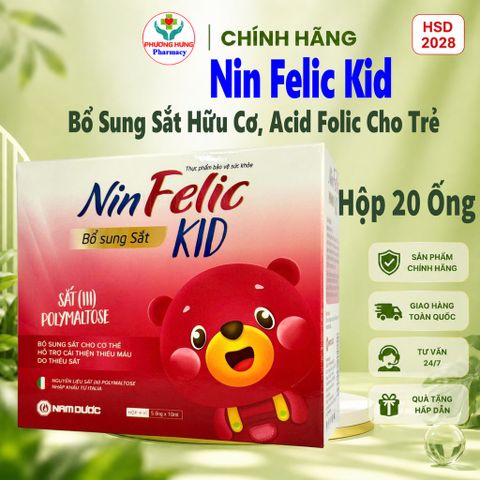 Nin Felic Kid Nam Dược Bổ Sung Sắt Hữu Cơ Và Acid Folic Giảm Thiếu Máu Do Thiếu Sắt Ở Trẻ-Hộp 20 Ống