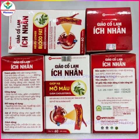 Giảo Cổ Lam Ích Nhân Hỗ Trợ Hạ Mỡ Máu,Cholesterol,Giảm Nguy Cơ Xơ Vữa Mạch,Hạ Đường Huyết-Hộp 60V