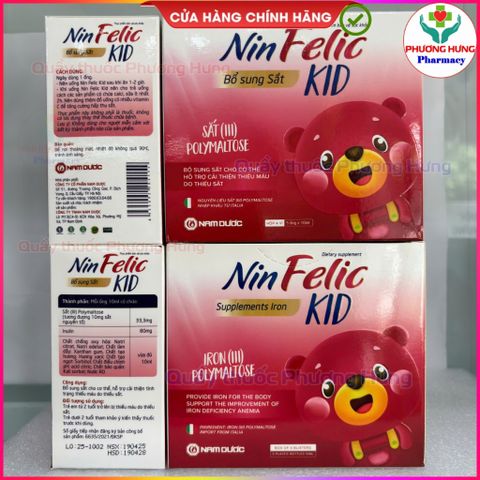 Nin Felic Kid Nam Dược Bổ Sung Sắt Hữu Cơ Và Acid Folic Giảm Thiếu Máu Do Thiếu Sắt Ở Trẻ-Hộp 20 Ống