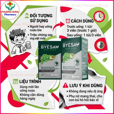 Nước Giải Rượu Byesay Nam Dược Giảm Triệu Chứng Say Rượu Bia, Tăng Cường Giải Độc Gan-Hộp 6 Túi