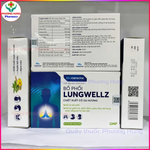 Bổ Phổi Lungwellz Của Meracine Hỗ Trợ Bổ Phổi, Giảm Ho, Giảm Đau Rát Họng,Khản Tiếng - Hộp 30 Viên