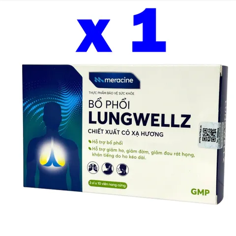 Bổ Phổi Lungwellz Của Meracine Hỗ Trợ Bổ Phổi, Giảm Ho, Giảm Đau Rát Họng,Khản Tiếng - Hộp 30 Viên