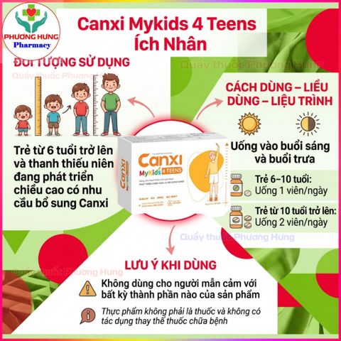 Canxi Mykids 4 Teens Ích Nhân Bổ Sung Canxi, Vitamin D3, K2, DHA Cho Trẻ Đang Phát Triển-Hộp 30 V
