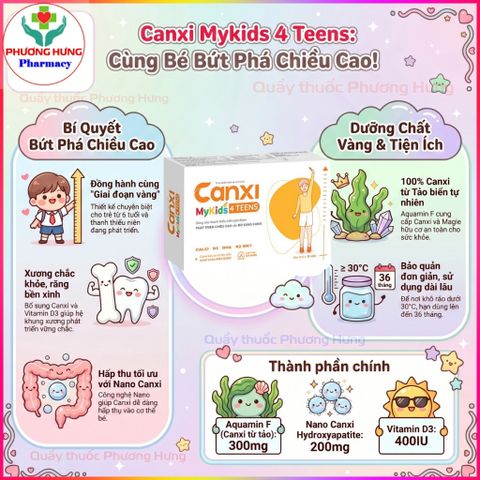 Canxi Mykids 4 Teens Ích Nhân Bổ Sung Canxi, Vitamin D3, K2, DHA Cho Trẻ Đang Phát Triển-Hộp 30 V
