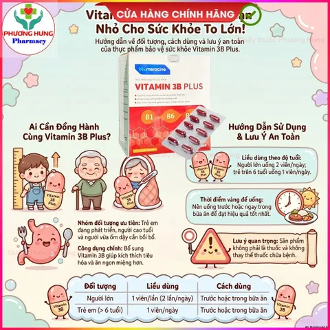 Vitamin 3B Plus Meracine Hỗ Trợ Tăng Cường Hấp Thu Dưỡng Chất, Kích Thích Tiêu Hóa - Hộp 100 Viên