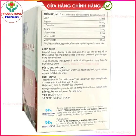 Vitamin 3B Plus Meracine Hỗ Trợ Tăng Cường Hấp Thu Dưỡng Chất, Kích Thích Tiêu Hóa - Hộp 100 Viên