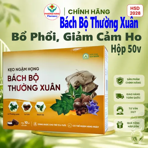 Viên ngậm Bách Bộ Thường Xuân Giúp Bổ Phổi, Giảm Cảm Ho, Cung Cấp Khoáng Chất Cho Cơ Thể-Hộp 50v