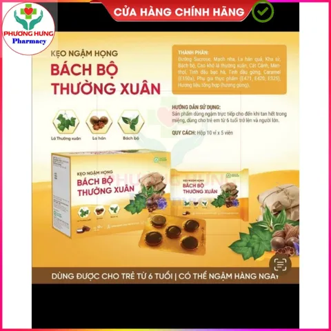 Viên ngậm Bách Bộ Thường Xuân Giúp Bổ Phổi, Giảm Cảm Ho, Cung Cấp Khoáng Chất Cho Cơ Thể-Hộp 50v