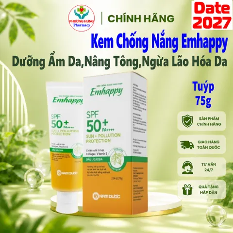 Kem Chống Nắng Thảo Dược Emhappy Nam Dược, SPF 50+, Dưỡng Ẩm Da,Nâng Tông,Ngừa Lão Hóa Da-Tuýp 75g