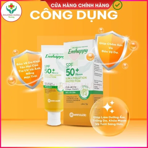 Kem Chống Nắng Thảo Dược Emhappy Nam Dược, SPF 50+, Dưỡng Ẩm Da,Nâng Tông,Ngừa Lão Hóa Da-Tuýp 75g