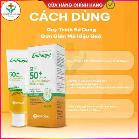 Kem Chống Nắng Thảo Dược Emhappy Nam Dược, SPF 50+, Dưỡng Ẩm Da,Nâng Tông,Ngừa Lão Hóa Da-Tuýp 75g