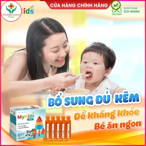 Mykids ZinC của Ích Nhân Giúp Bổ sung Kẽm, hỗ trợ tăng cường sức khỏe, tăng sức đề kháng-Hộp 20 ống