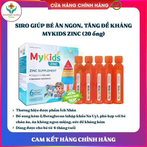 Mykids ZinC của Ích Nhân Giúp Bổ sung Kẽm, hỗ trợ tăng cường sức khỏe, tăng sức đề kháng-Hộp 20 ống