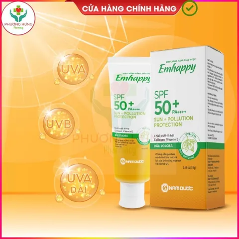 Kem Chống Nắng Thảo Dược Emhappy Nam Dược, SPF 50+, Dưỡng Ẩm Da,Nâng Tông,Ngừa Lão Hóa Da-Tuýp 75g