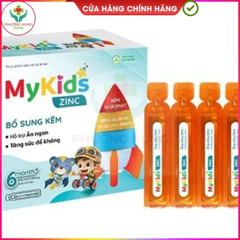 Mykids ZinC của Ích Nhân Giúp Bổ sung Kẽm, hỗ trợ tăng cường sức khỏe, tăng sức đề kháng-Hộp 20 ống