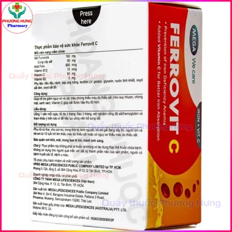 Ferrovit C Hỗ Trợ Giảm Nguy Cơ Và Các Triệu Chứng Thiếu Máu Do Thiếu Sắt - Hộp 30 Viên