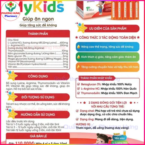 Siro Ăn Ngon Mykids Hỗ Trợ Tiêu Hóa, Giúp Bé Ăn Ngon, Tăng Cường Hấp Thu Dinh Dưỡng - Hộp 20 Ống