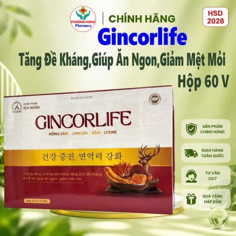Viên Uống Gincorlife Của Ích Nhân Tăng Cường Sức Khỏe,Đề Kháng,Giúp Ăn Ngon,Giảm Mệt Mỏi-Hộp 60V