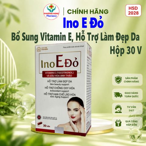 Viên Uống Ino E Đỏ Của Ích Nhân Bổ Sung Vitamin E, Hỗ Trợ Làm Đẹp Da, Chống Oxy Hóa Da-Hộp 30 Viên