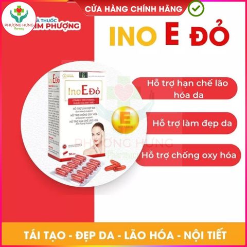 Viên Uống Ino E Đỏ Của Ích Nhân Bổ Sung Vitamin E, Hỗ Trợ Làm Đẹp Da, Chống Oxy Hóa Da-Hộp 30 Viên