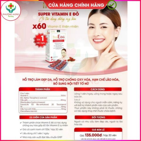 Viên Uống Ino E Đỏ Của Ích Nhân Bổ Sung Vitamin E, Hỗ Trợ Làm Đẹp Da, Chống Oxy Hóa Da-Hộp 30 Viên
