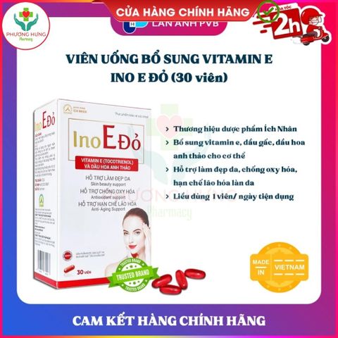 Viên Uống Ino E Đỏ Của Ích Nhân Bổ Sung Vitamin E, Hỗ Trợ Làm Đẹp Da, Chống Oxy Hóa Da-Hộp 30 Viên
