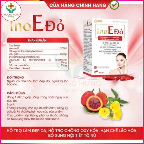 Viên Uống Ino E Đỏ Của Ích Nhân Bổ Sung Vitamin E, Hỗ Trợ Làm Đẹp Da, Chống Oxy Hóa Da-Hộp 30 Viên
