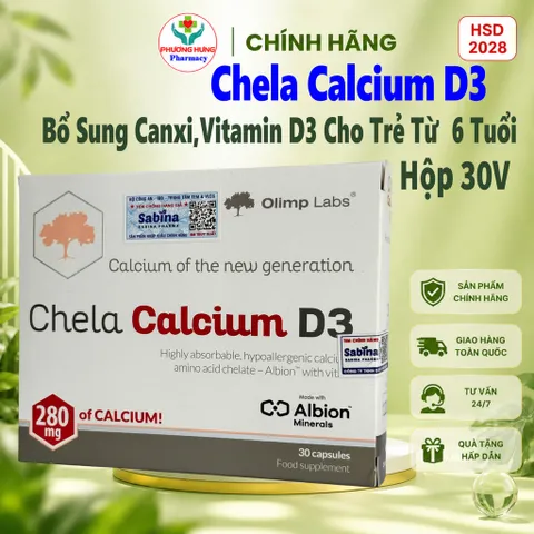 Chela Calcium D3-Bổ Sung Canxi,Vitamin D3 Cho Trẻ Từ  6 Tuổi,Người Lớn,Mẹ Bầu Và Cho Con Bú-Hộp 30V